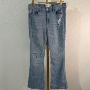 Abercrombie Kids- high rise flare Light Blue Distressed Jeans- 15/16 short